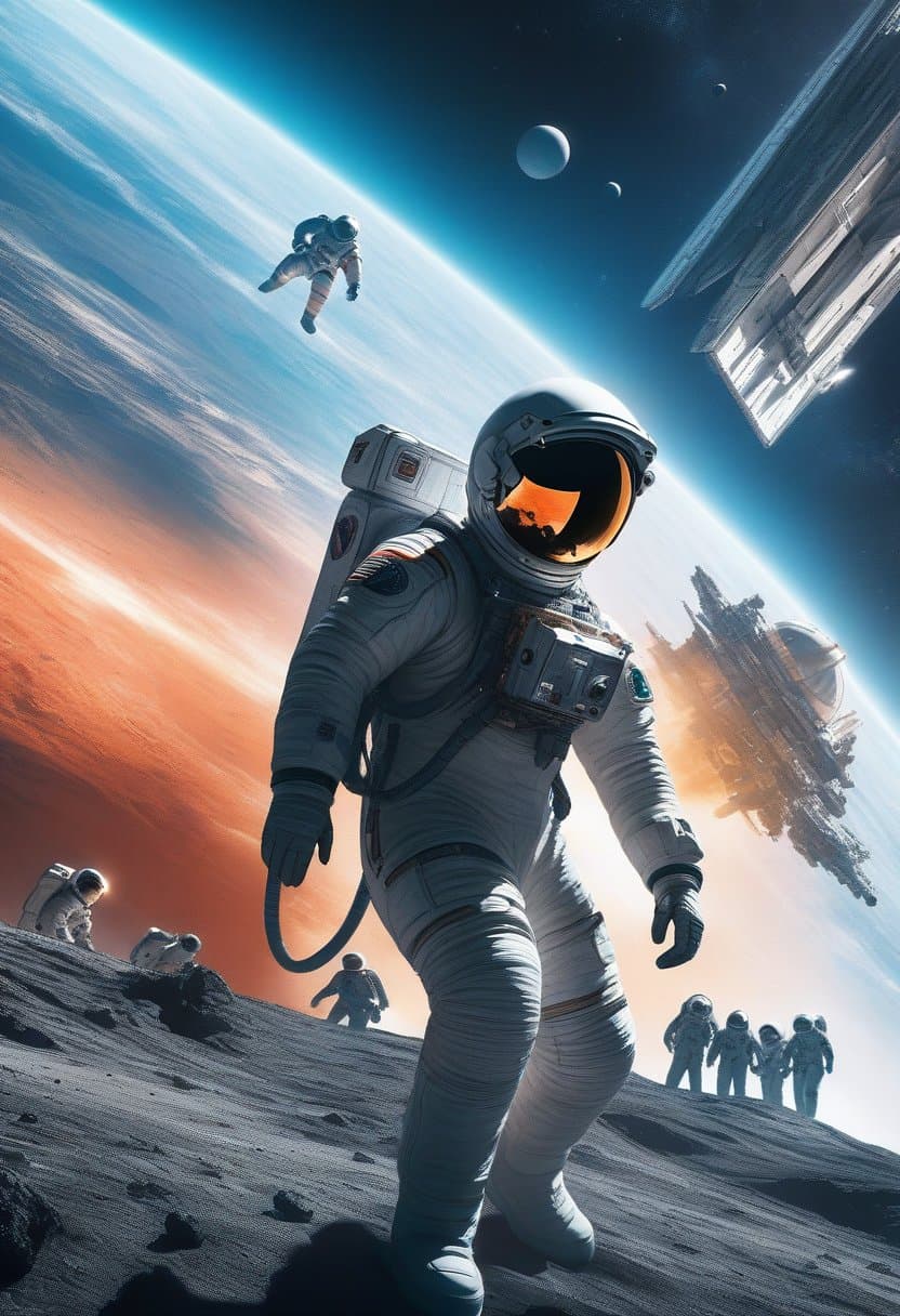 AI generated: Masterpiece, best quality, group of astronauts fighting on the space, highly detailed, hyperrealisti...