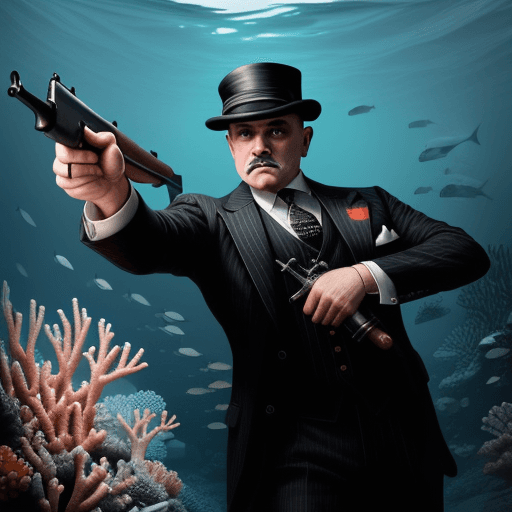 AI generated: Hyper Hyper realistic picture of the cod fish dressed as a 1920s gangster with a hat, wearing a suit...
