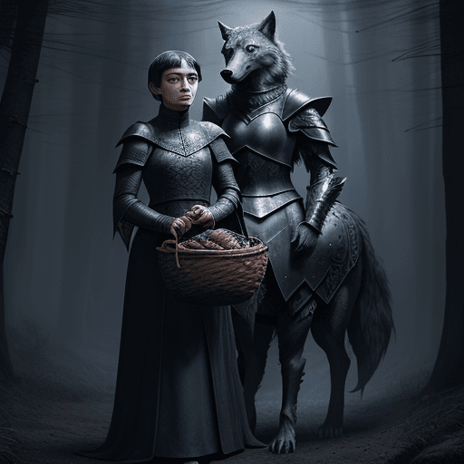AI generated: (Premium quality, 16k), Arya Stark, a brave and determined heroine, dressed in intricately designed ...