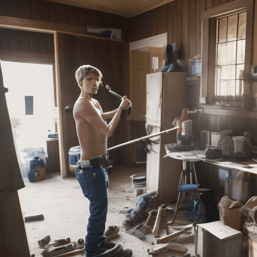 AI generated: Scene from a film with a fictional character - Justin, who looks like Bieber,professional photograph...