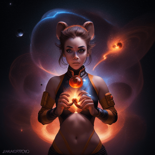 AI generated: high resolution cinematic portrait of a beautiful cute anthropomorphic female space monkey fire arti...
