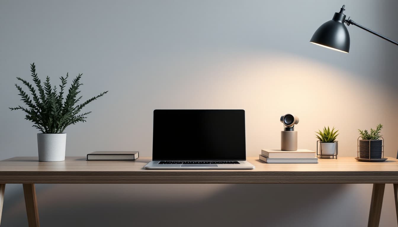 AI generated: A professional and minimalist office setup for a software developer's LinkedIn cover image. The scen...