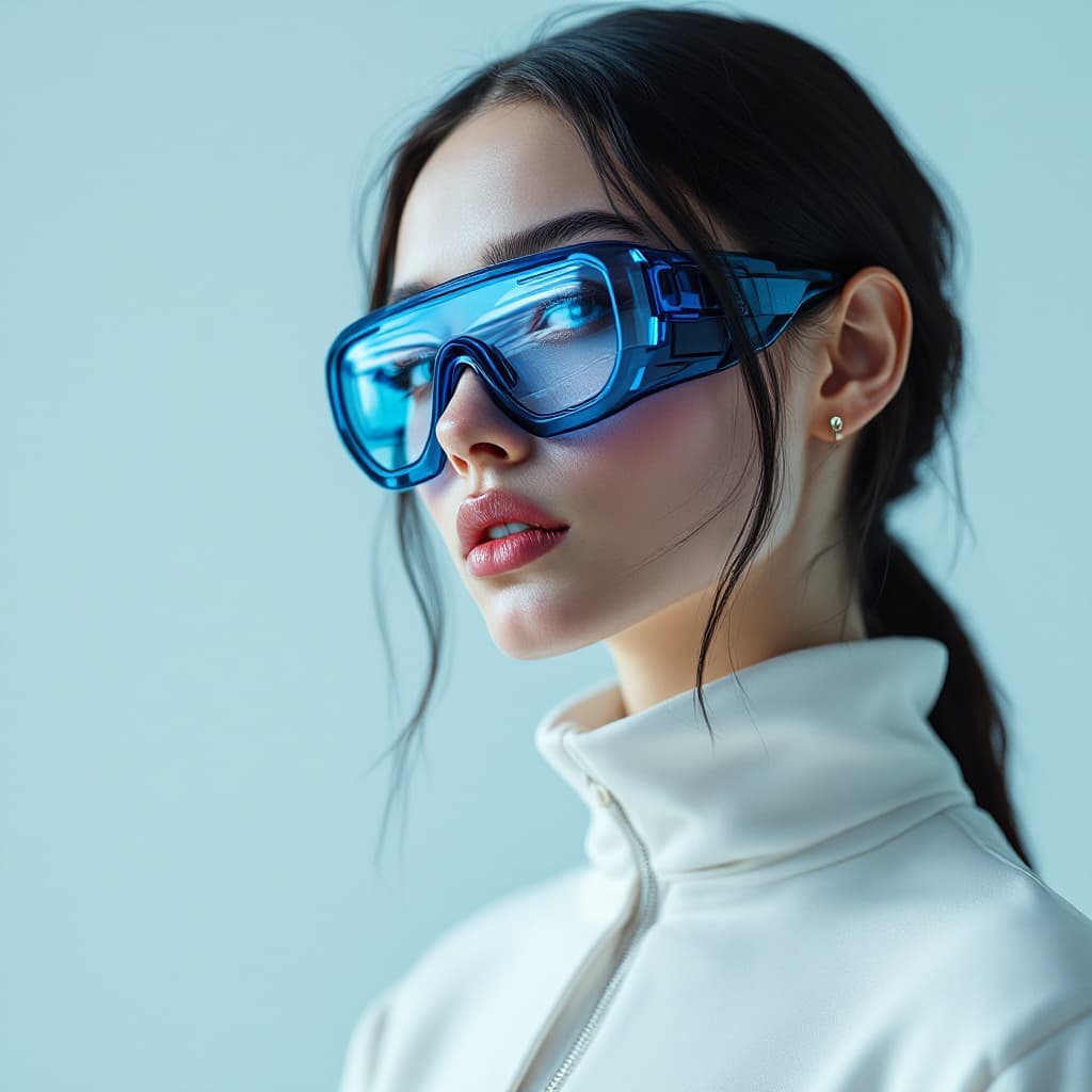AI generated: professional studio advertising,professional No arguments futuristic girl fullbody Fashion shoot, Ja...