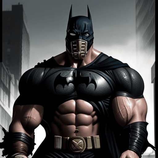 AI generated: Imagine Bane, with his strong muscles and towering height, battling Batman in a manga style