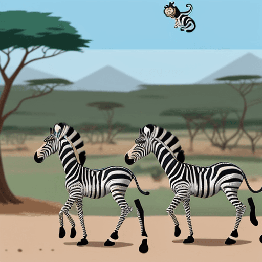 AI generated: lots of cartoon animals, monkeys and zebras in the african safari, in the style of animated gifs, co...