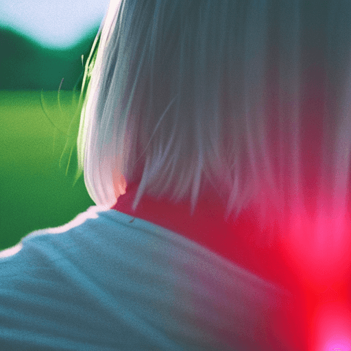 AI generated: a close up of a person in a field with a red light