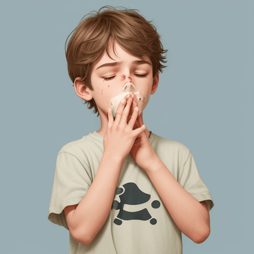 AI generated: Illustration of a boy touching his nose with his hand because a  bad smell