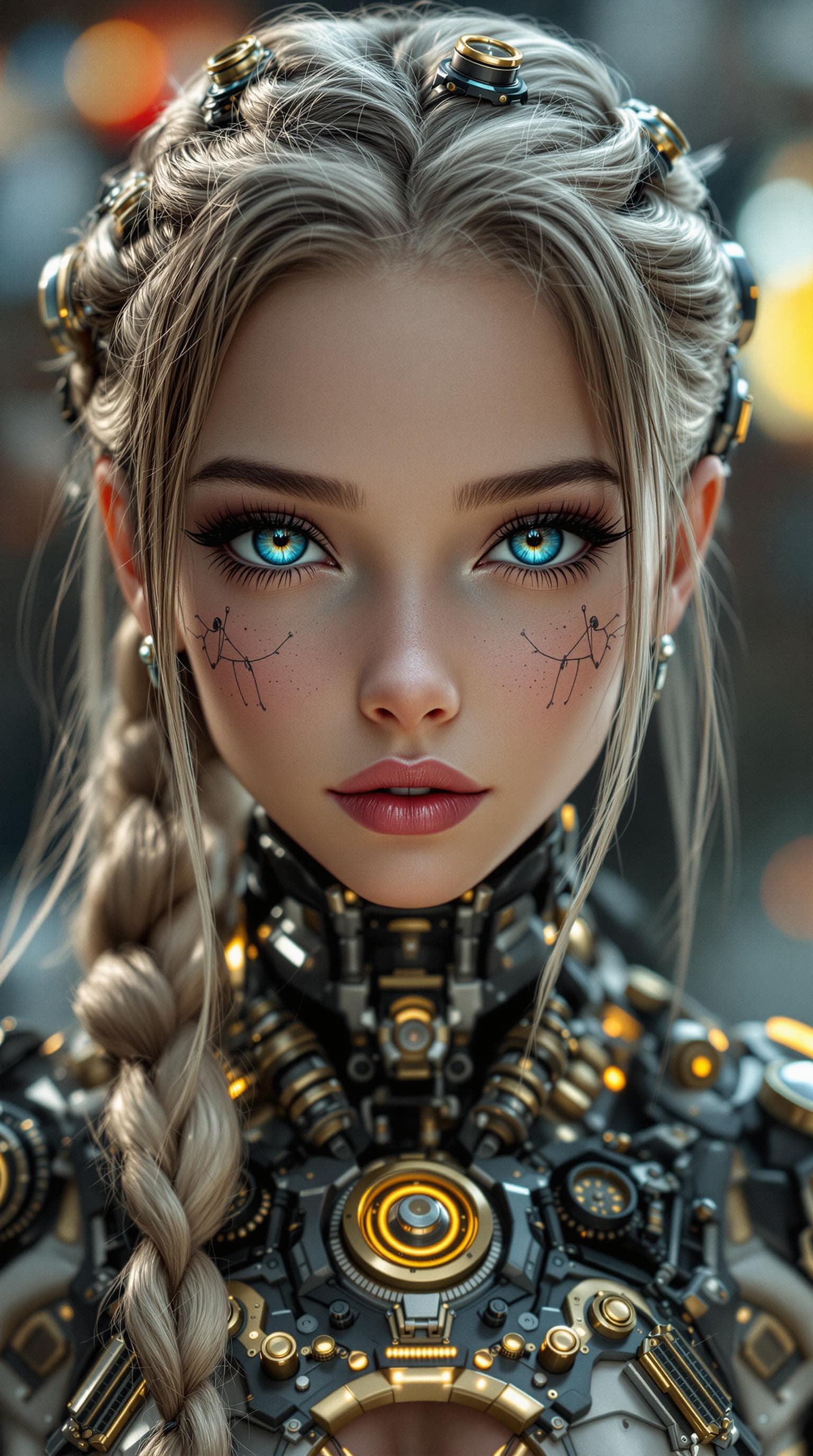 AI generated: djrny-v4 style, a professional photo realistic photo, of the most beautiful steampunk android girl (...