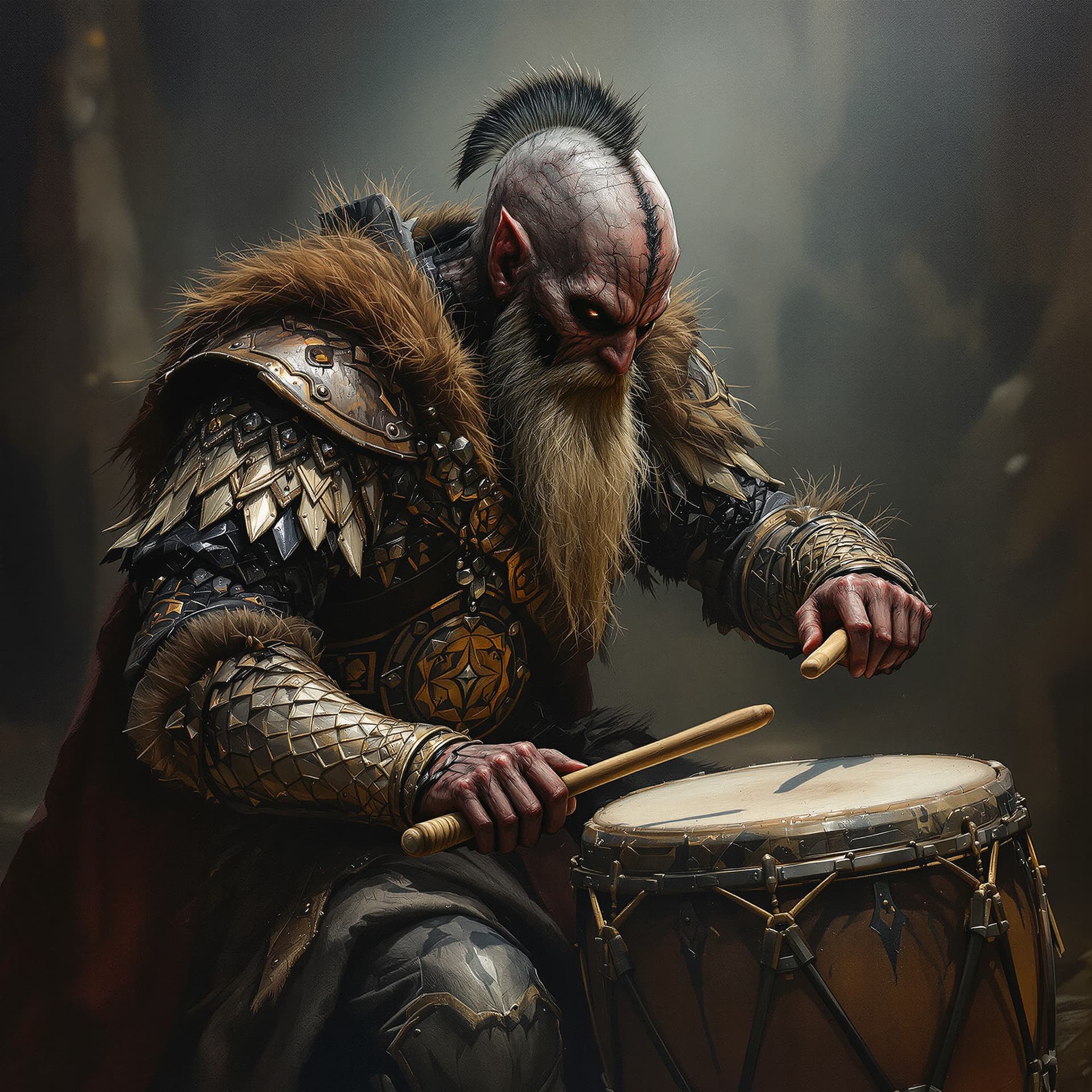 AI generated: detailed full body concept art illustration, dark soft focus, plague style oil painting on canvas of...