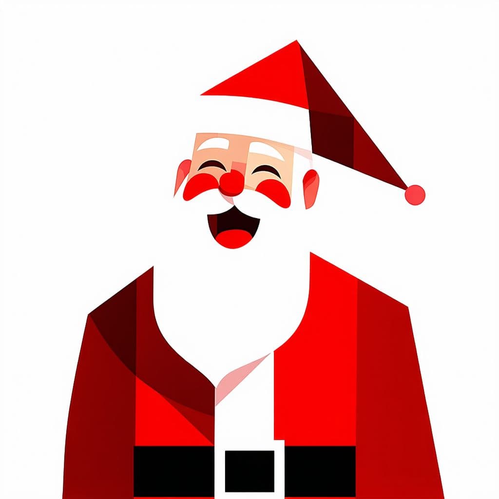 AI generated: a santa claus illustration composed of simple geometric shapes with no light and shadow, laughing, m...