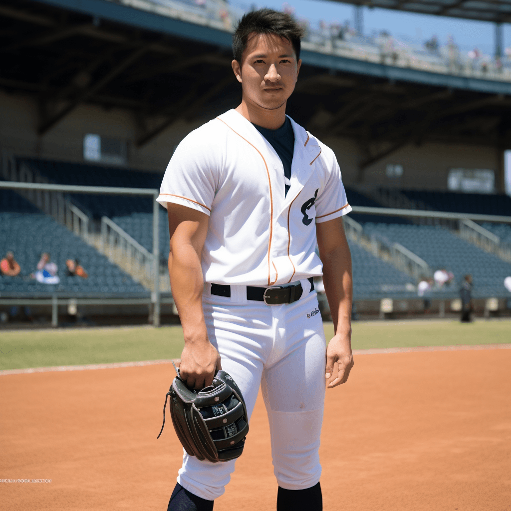 AI generated: Full-Body Shot - Head-to-toe view, japanese, 日本の野球選手, baseball player, perfect eyes, handsome, show ...