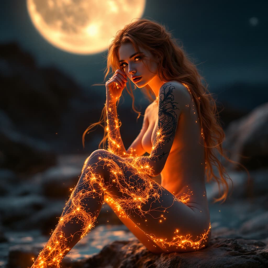 AI generated: A delicate portrait in full height, a full girl, a charming dynamic pose, very beautiful, along the ...