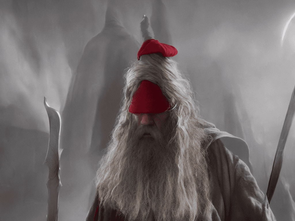 AI generated: Gandalf with a tuque on his head. The tuque colors are black, red and yellow.
cinematic, photo reali...