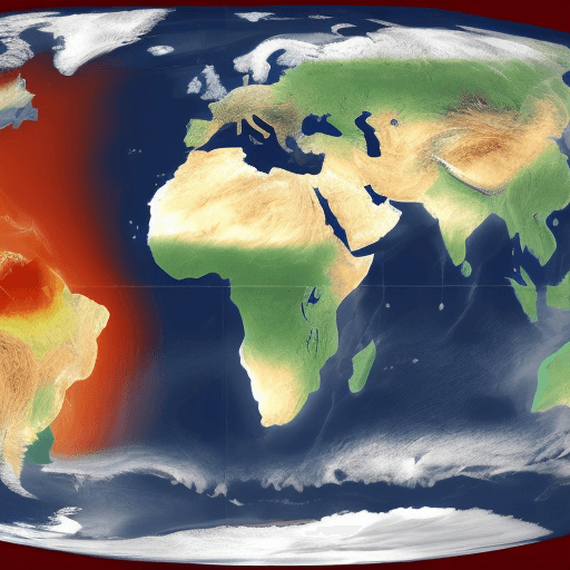 AI generated: A detailed representation of climate change showing melting glaciers on the earth with sun rays hitt...