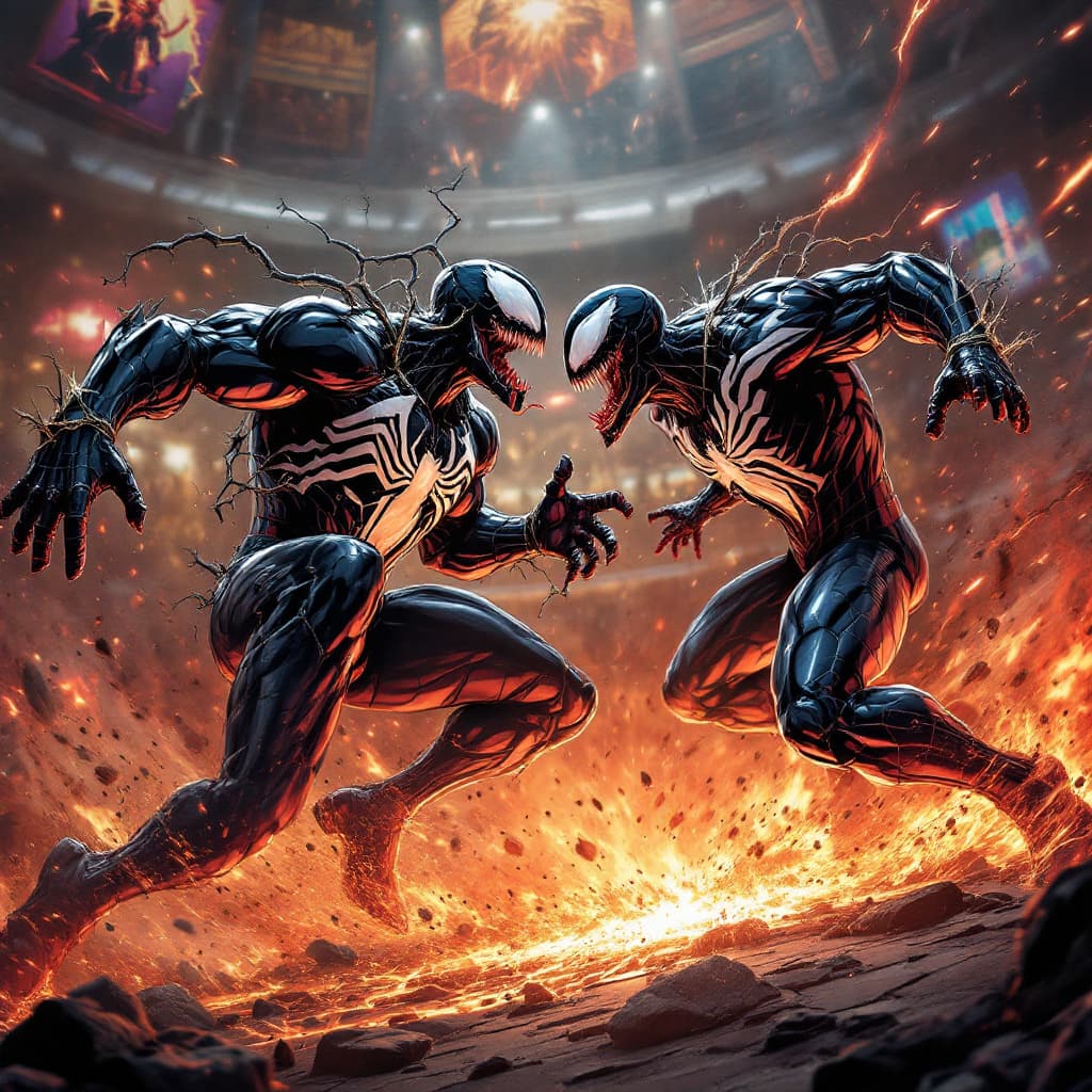 AI generated: Spider-Man vs Venom on Arena