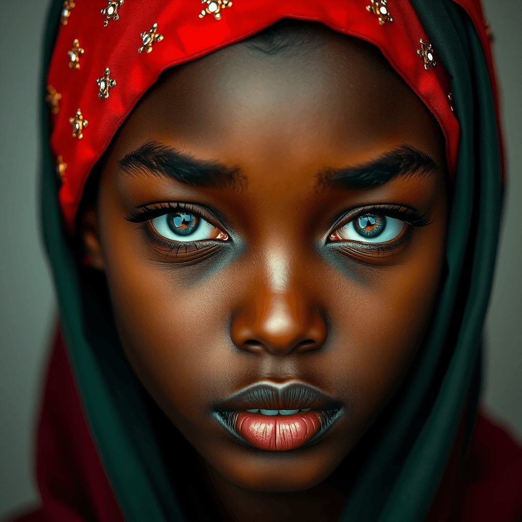 AI generated: The image features a close-up of an African girl face, focusing on their eyes and upper cheeks. The ...