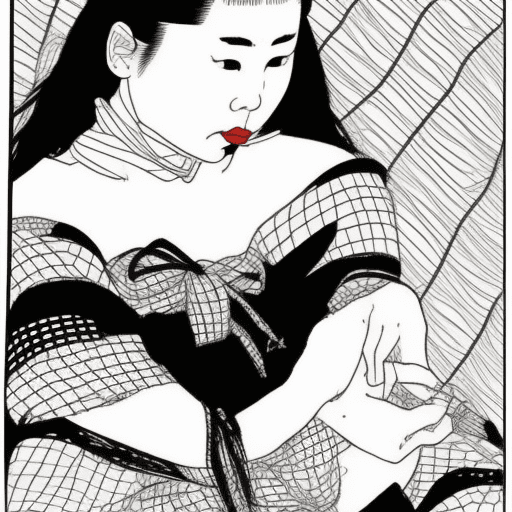 AI generated: Draw a picture in the style of the Japanese artist Toshio Saeki, which will feature shibari
