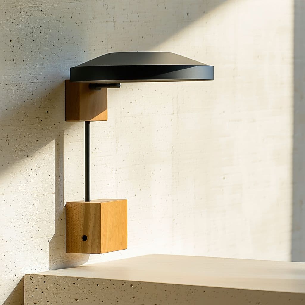 AI generated: Dutch angle, Industrial design concept of a Outdoor lamp matte finised top covered by an aluminum di...