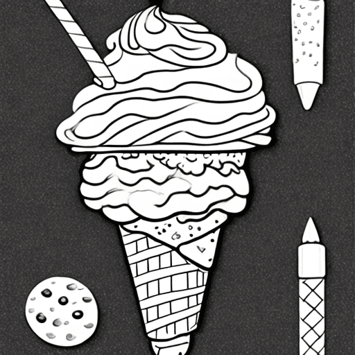 AI generated: coloring book page of an ice cream, black and white, minimalist