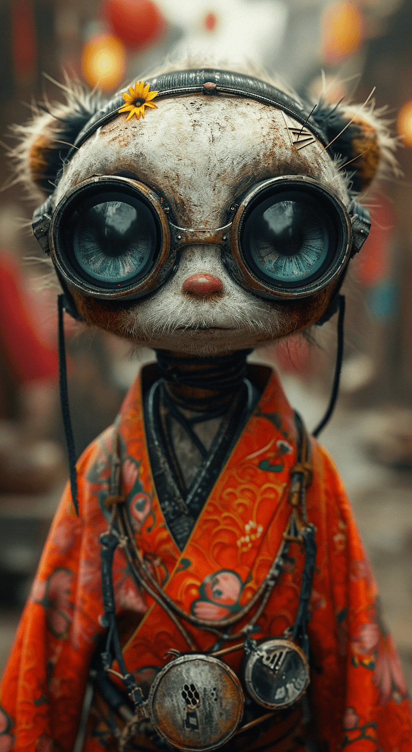 AI generated: edward scissorhands wallpaper, in the style of elaborate kimono, dark orange and red, daz3d, hand-pa...