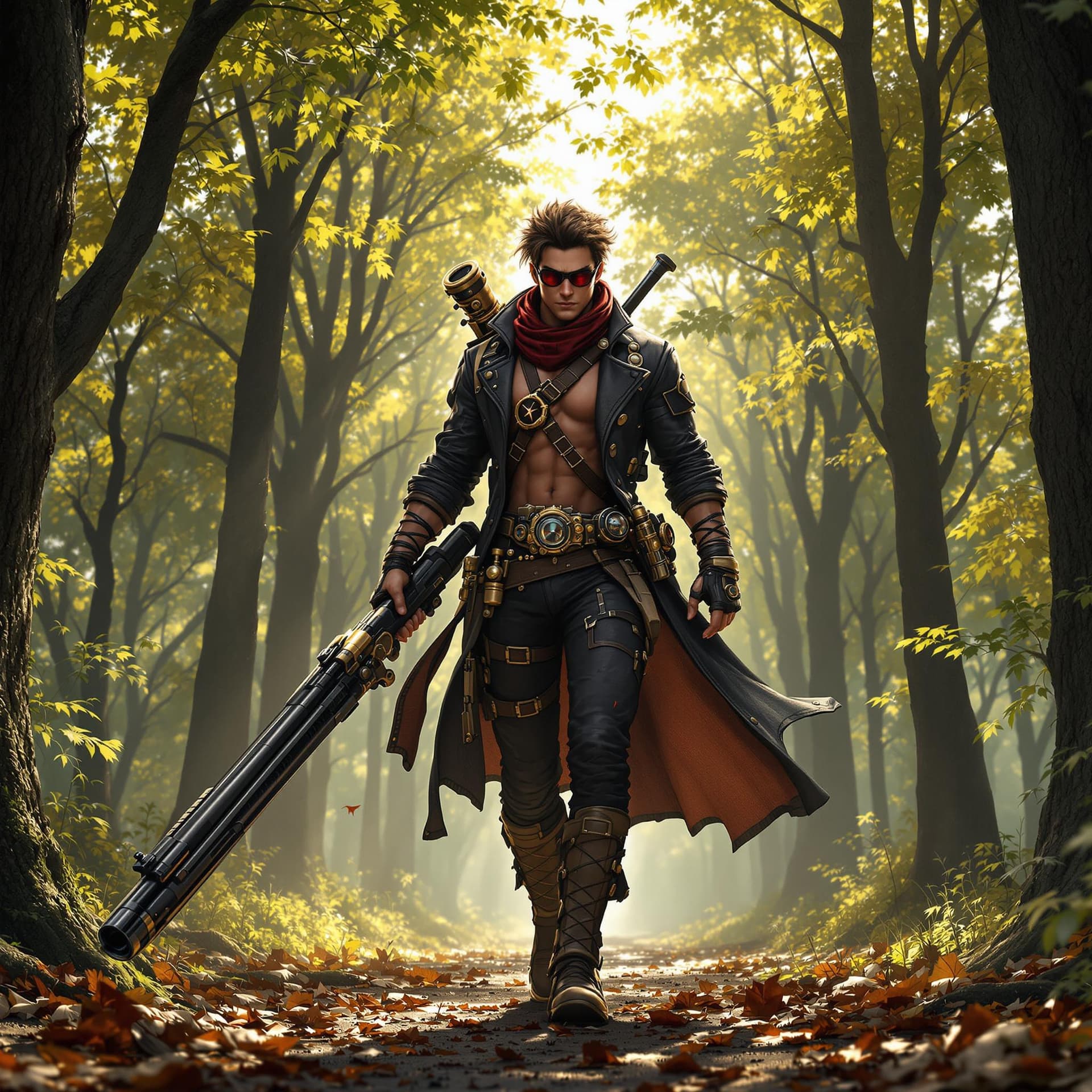 AI generated: a young male sharpshooter (zoom out full body, head to toe), inspired by Dante Sparda from Devil May...