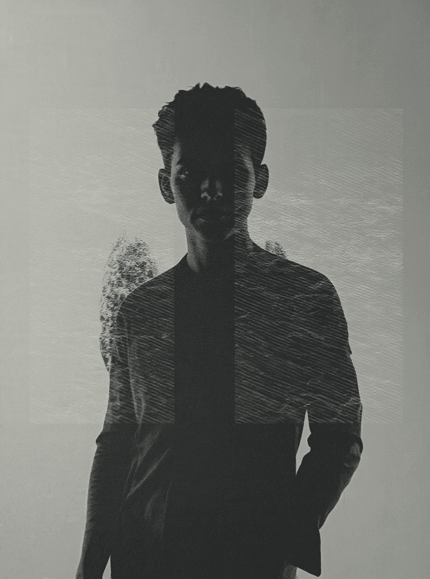 AI generated: glitch art with linear distortion, horizontal scan lines and digital interference, vertical portrait...