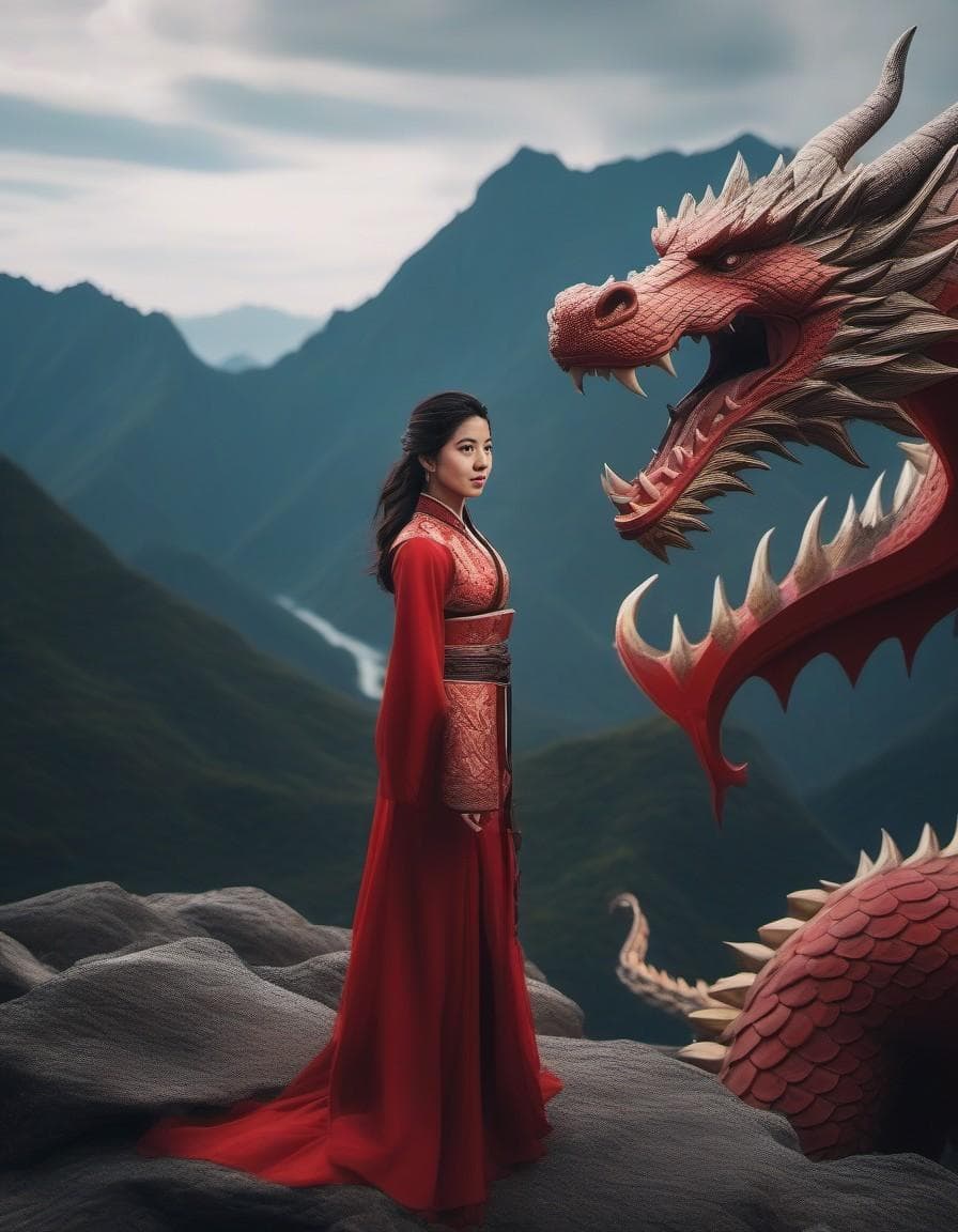 AI generated: Landscape photography, An epic fantasy landscape where a mountain becomes a huge dragon, Ultra HD --...