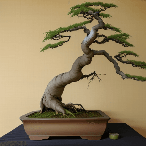 AI generated: bonsai, thin branches, edo period painting
