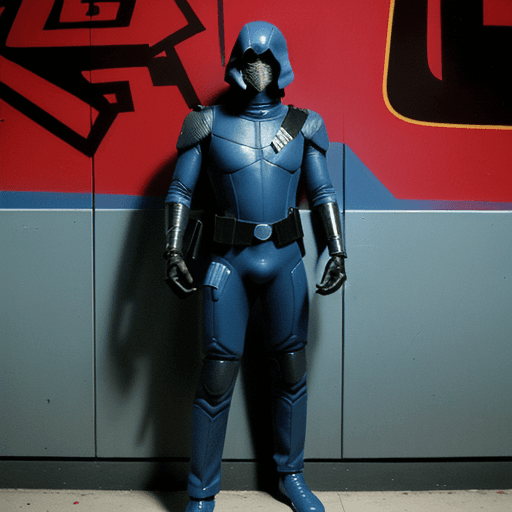 AI generated: cobra commander black cyborg photo, full body, dslr, 80s style, movie still, 35mm film, graffiti’s a...