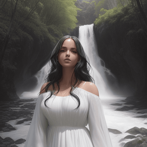 AI generated: Mujer blanca se encuentra en un hermoso paisaje natural, rodeada de exuberante vegetación. El sol br...