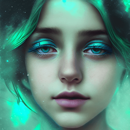 AI generated: a girl's portrait with green eyes, in the style of alessio albi, peter sculthorpe, dark teal and lig...