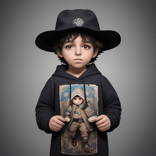 AI generated: un niño con una sudadera anaranjada con capucha  de dibujos animados que lleva un sombrero, en el es...