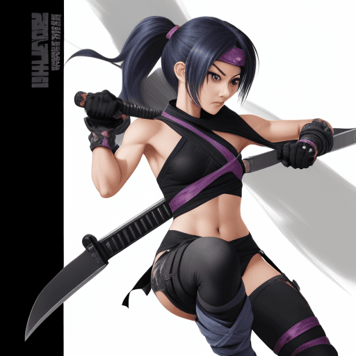 AI generated: ninja girl, weapon, hair. chracter, t-pose