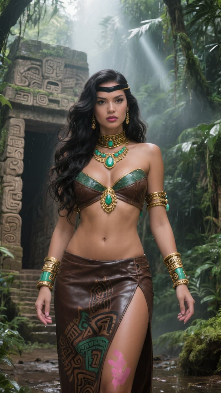 AI generated: A professional photo, hyper realistic textures, cinematic look of  an Adult Aztec Princess, highly d...