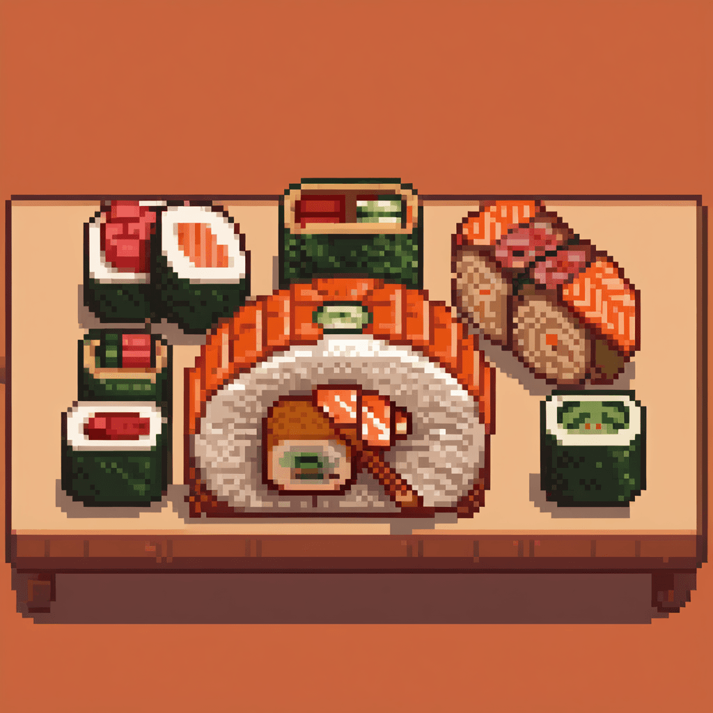 AI generated: Sushi Style, Pixel art