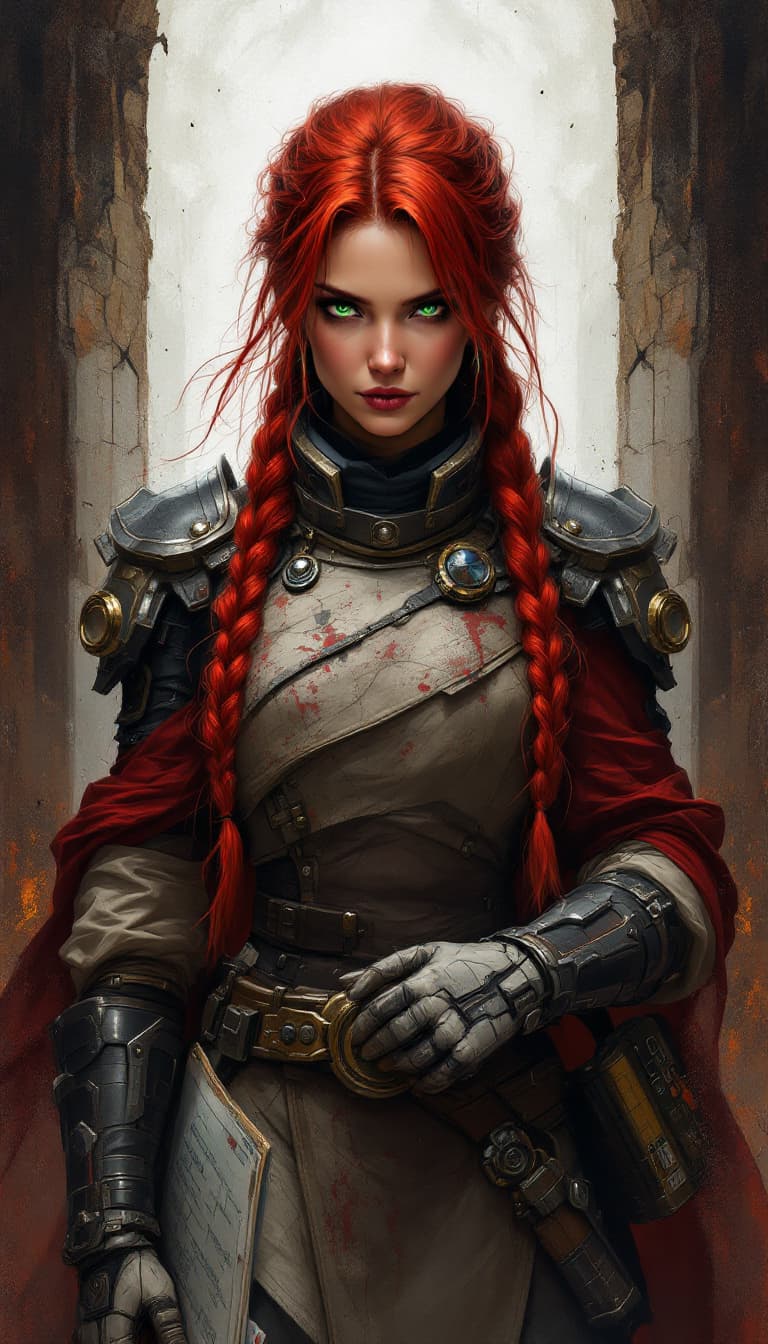 AI generated: "Crimson Strategist in a Fractured Citadel": A compelling abstract painting portrays a strategist, w...