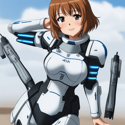 AI generated: girls und panzer, nishizumi miho, sci-fi armor, white and blue markings, sexy.