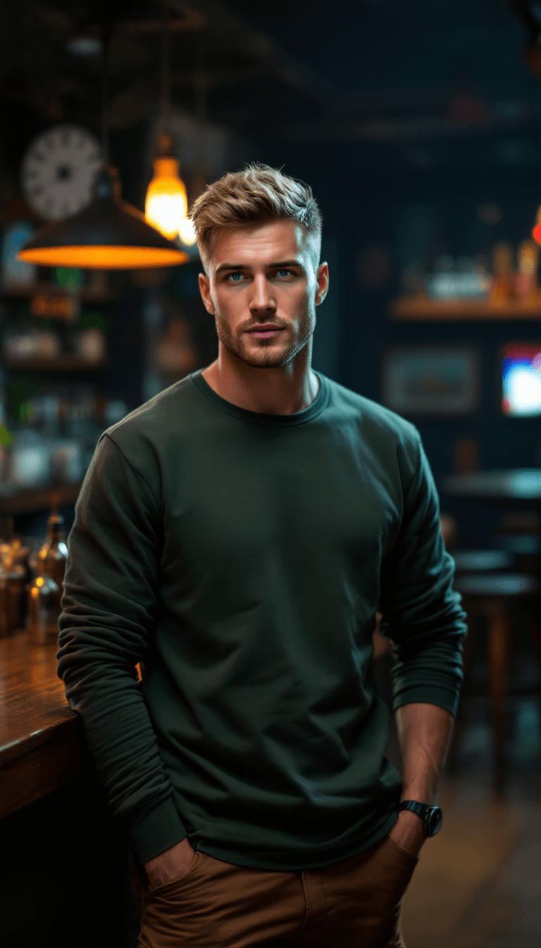 AI generated: Hyper-realistic photograph of a handsome blond Russian man, short burst-taper hairstyle, clean face....