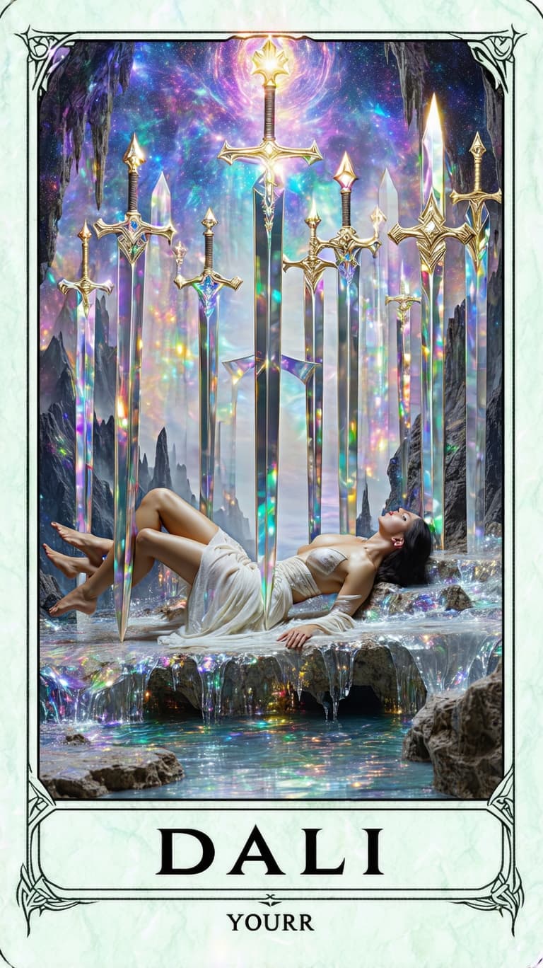 AI generated: Tarot card frame with photo placeholder romantic  card will feature hyper-realistic gold, opal quart...