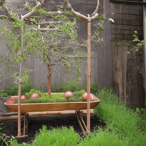AI generated: design an orchard made with iron and wood pots