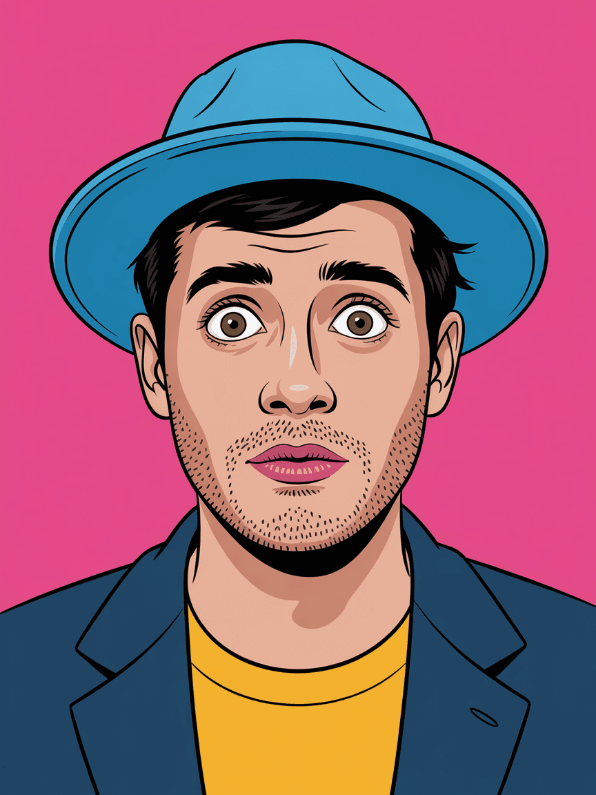 AI generated: confused Expression Illustration
Vibrant illustration with a blue hat and pink background, featurin...