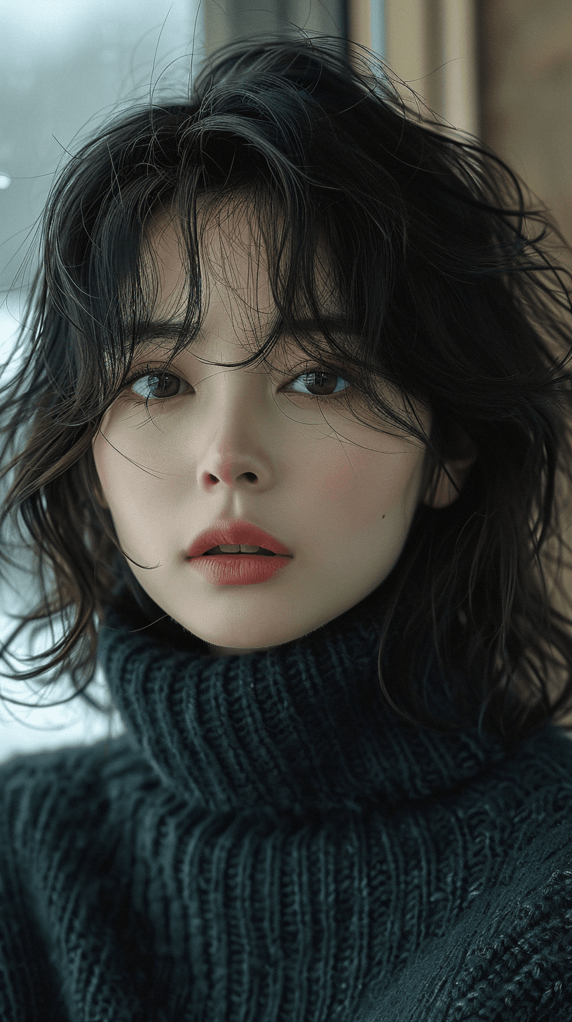 AI generated: a beautiful woman, in the style of texture-rich layers, dark black and light black, the pictures gen...