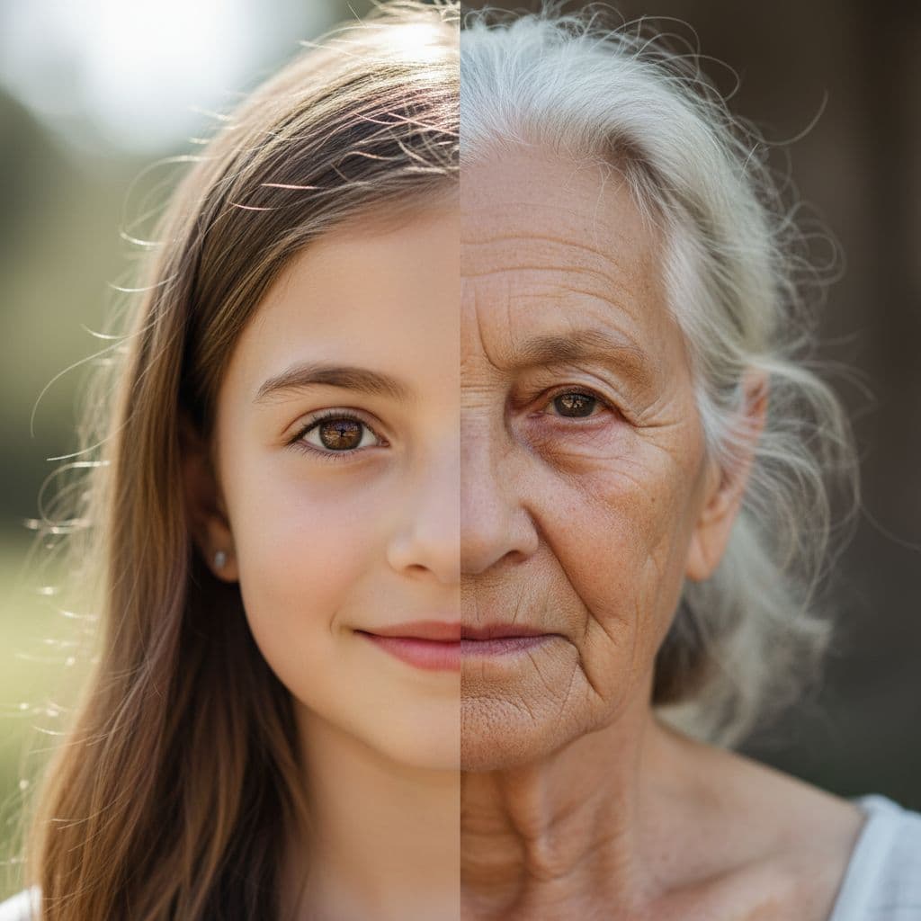 AI generated: A face, half young girls and half elderly people in their eighties --ar 4:5 --s 850 --niji 6