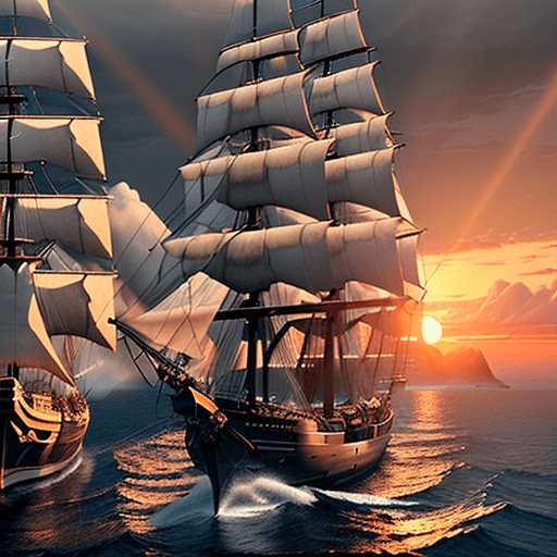 AI generated: Photo with fujiko mine, of a ultra realistic sailing ship, dramatic light, pale sunrise, cinematic l...