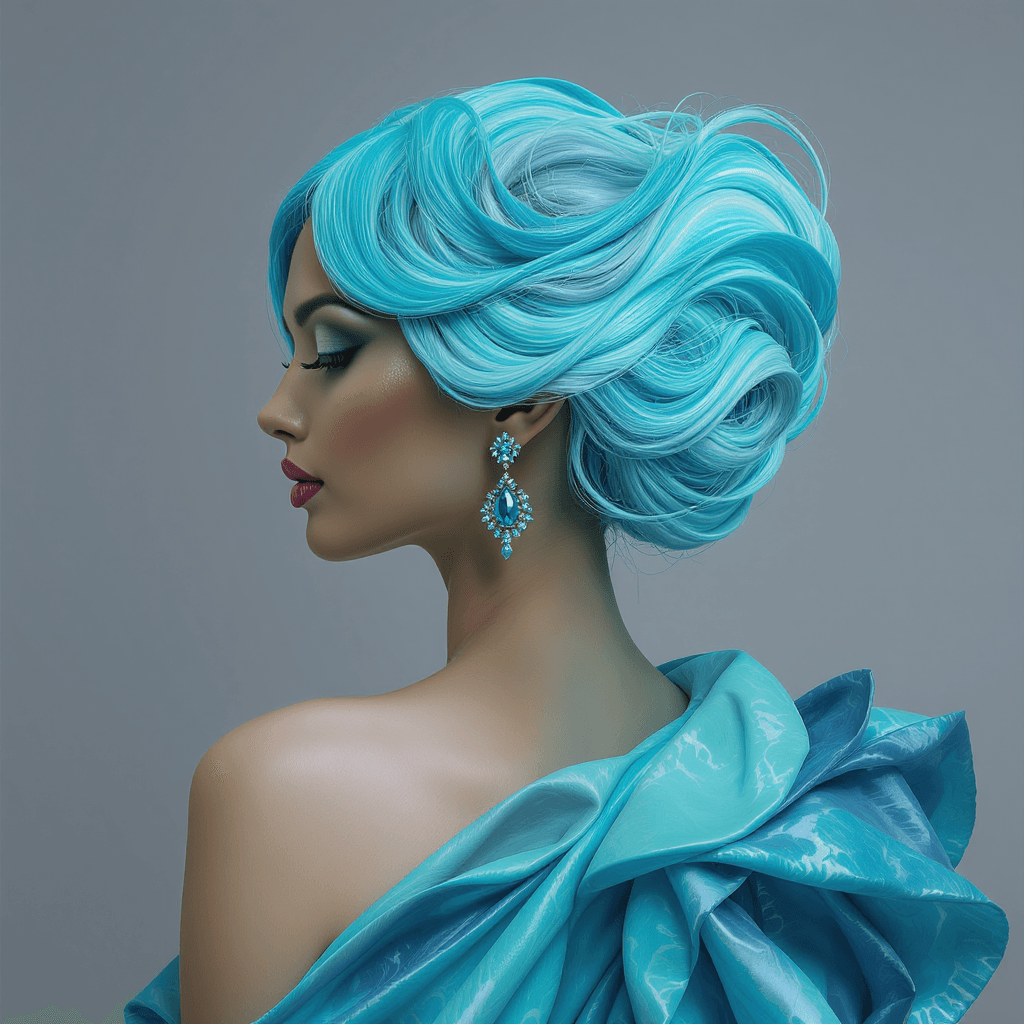 AI generated:  an image of a person with a flowing, sculptural hairstyle and garment that echo the movement of wat...