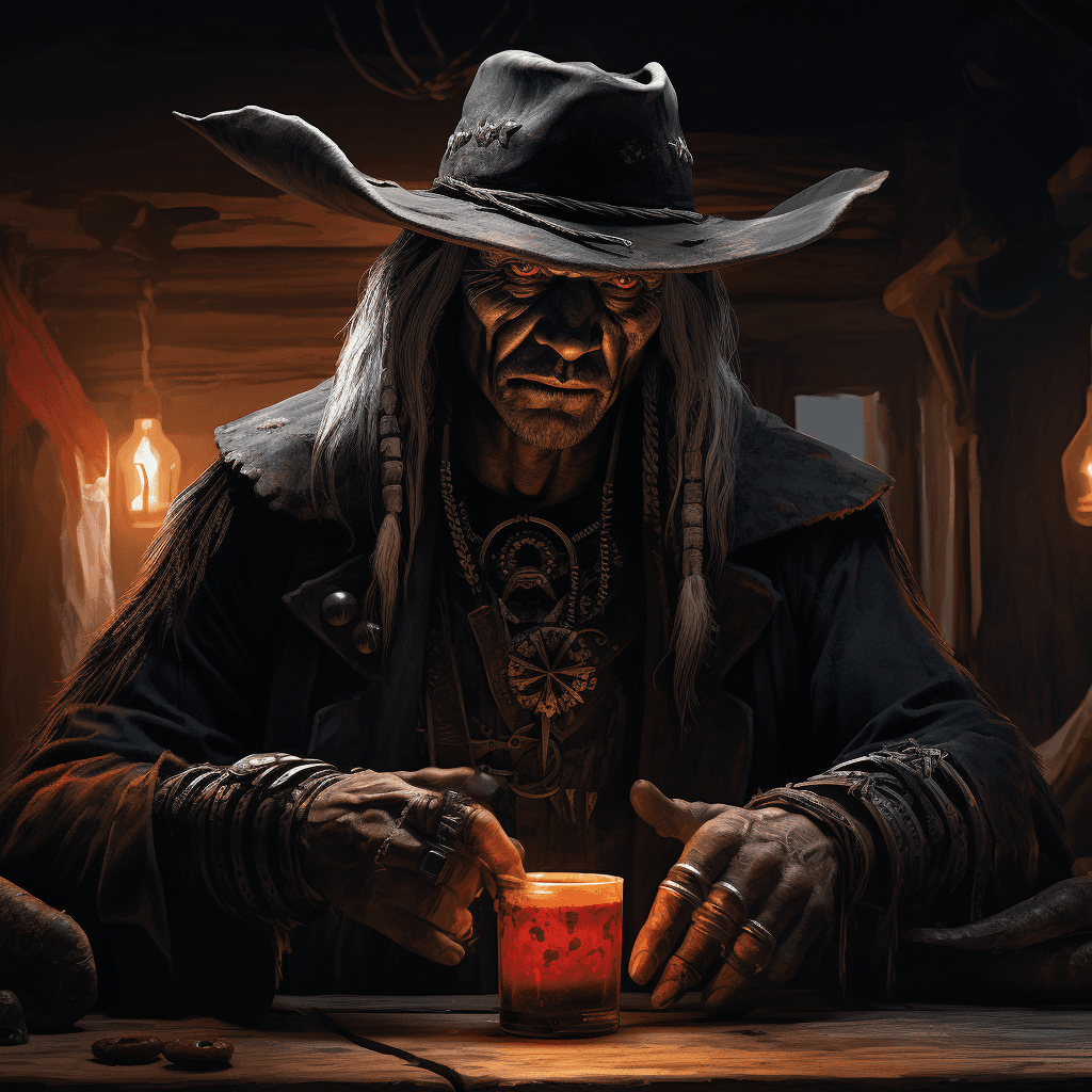 AI generated: western maniac from new poster by david murphy, in the style of necronomicon illustrations, lively t...