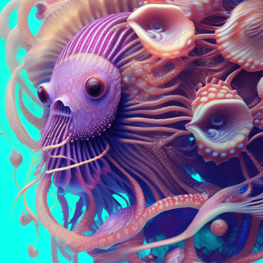 AI generated: Goddess close-up portrait ribcagel. jellyfish phoenix head, nautilus, orchid, skull, betta fish, bio...