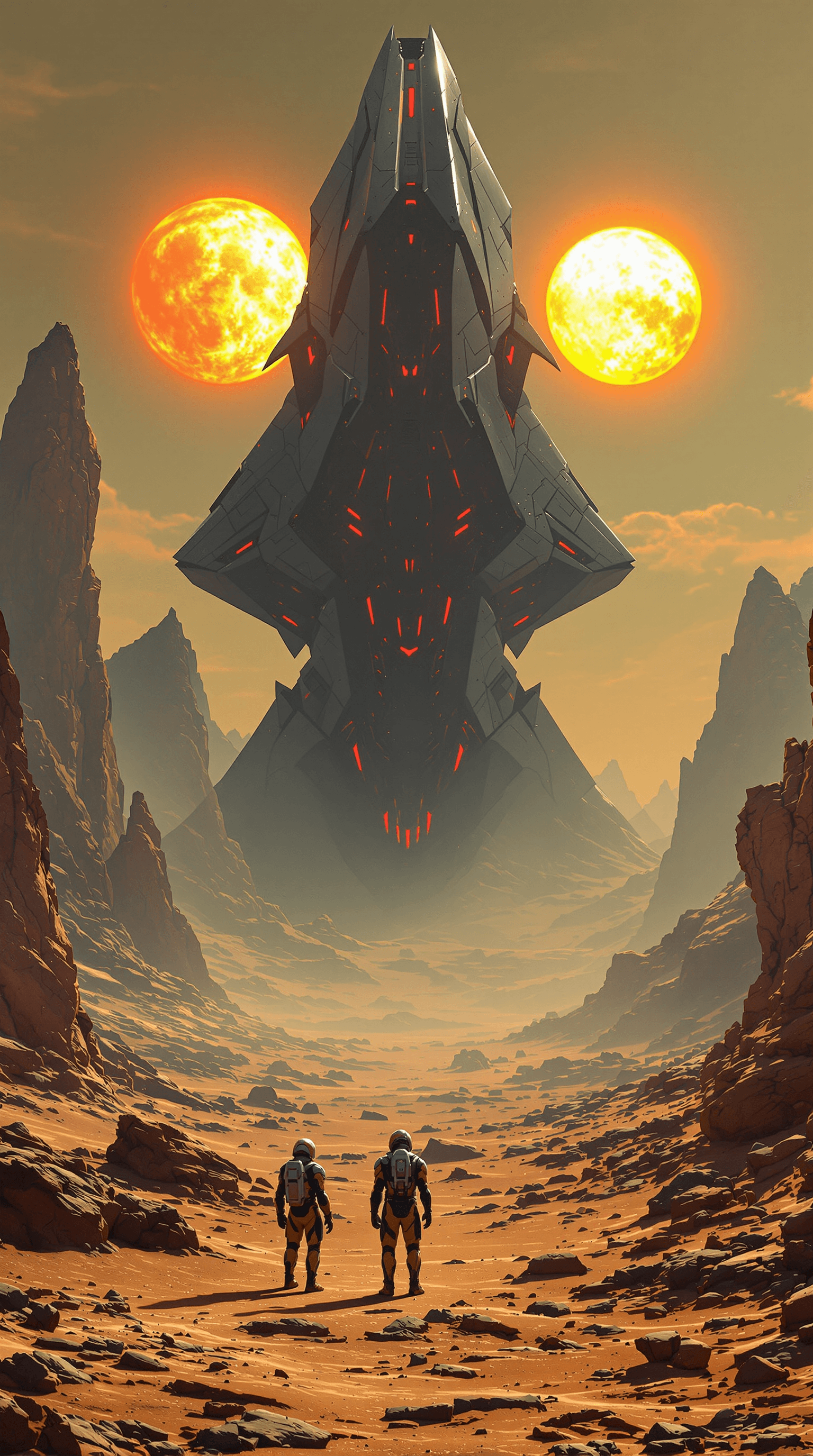 AI generated: On a vast alien planet with a desolate, otherworldly landscape, a massive derelict alien spacecraft ...