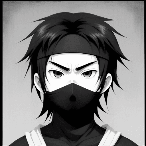 AI generated: no color, perfect anime illustration, portrait of a ninja Boy sitting, {{{{{{black and white style}}...