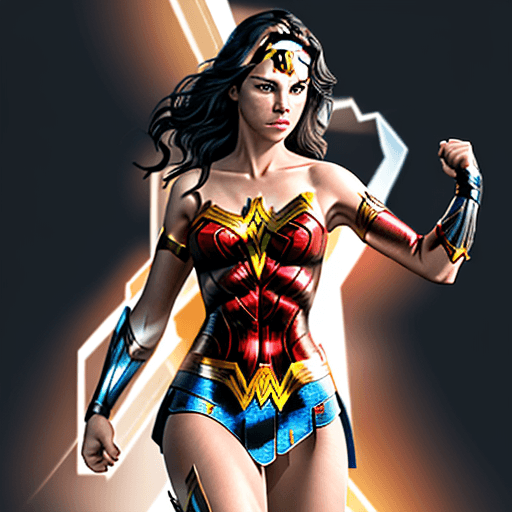 AI generated: Create Realistic image of WonderWoman Vector Graphics with an intense shinny in the background with ...